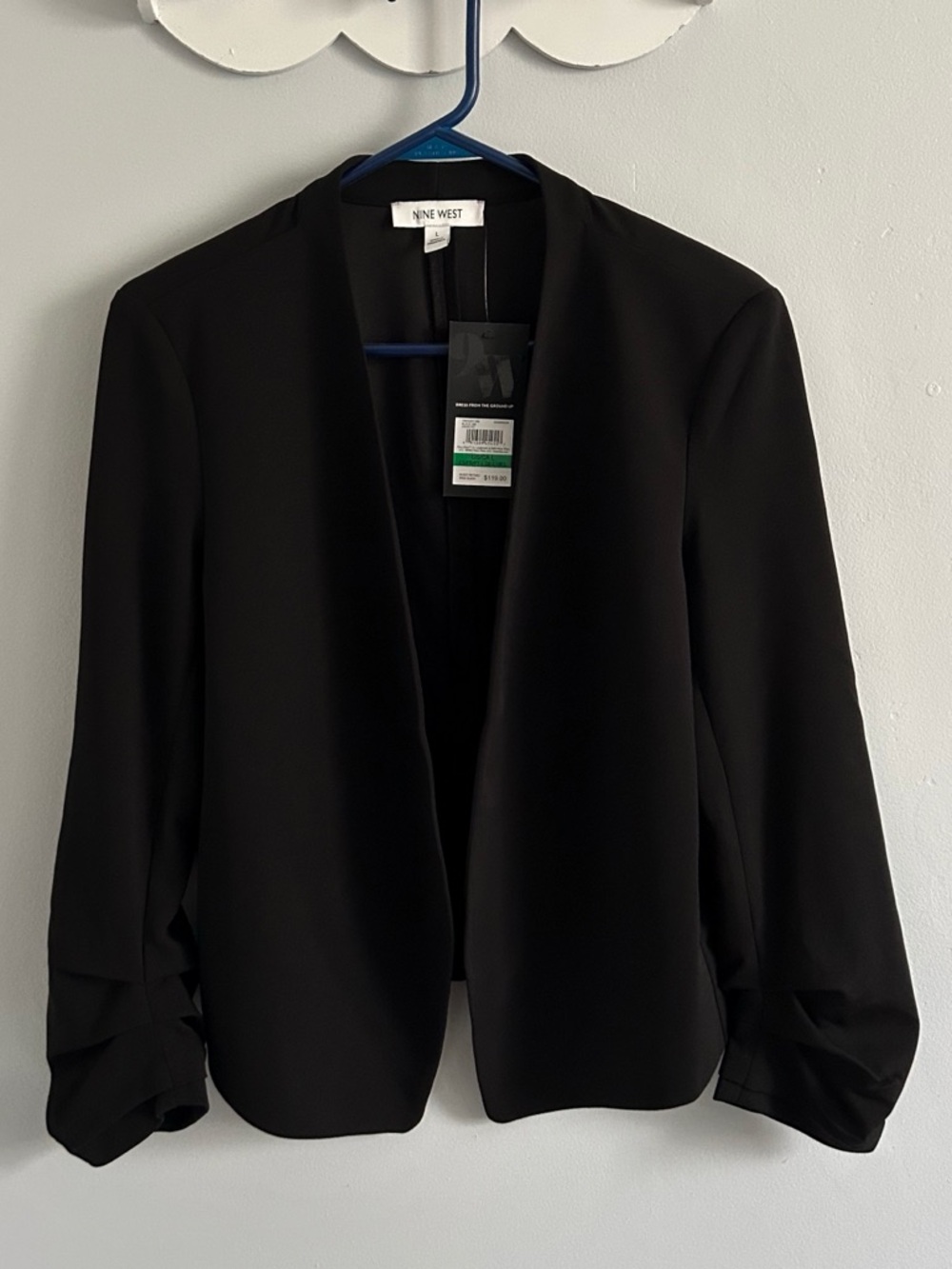 NWT Nine West Black Ruched Sleeve Blazer Jacket Size L
